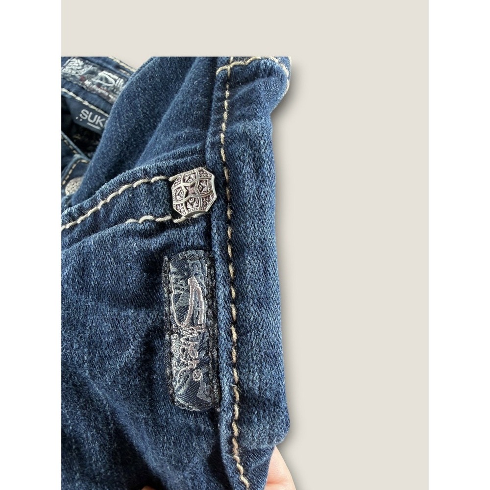 Silver Jeans Suki High Capri 28 W28 L24 Dark Wash Stretch Denim Thick Stitch - Picture 10 of 12